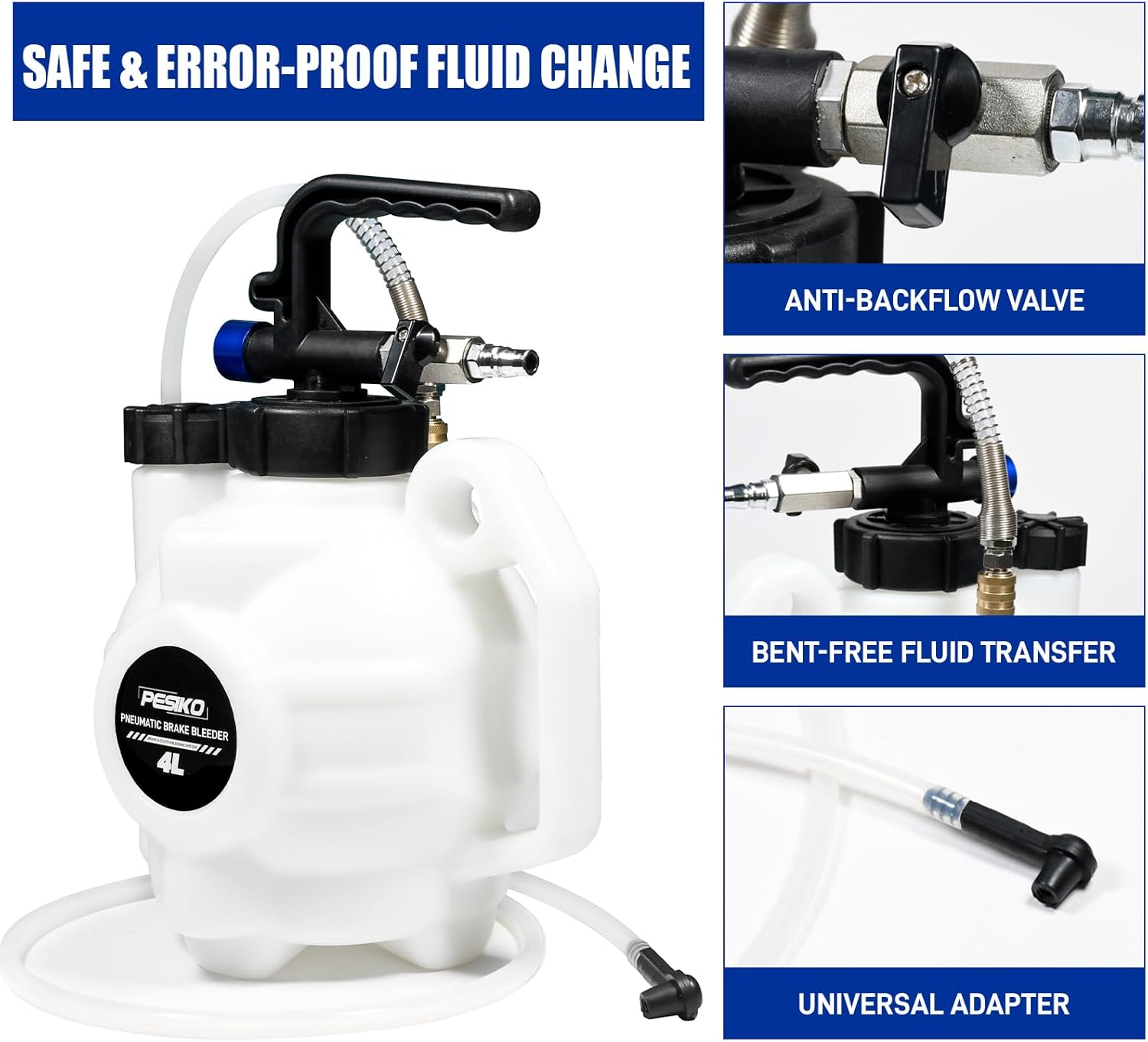 Brake Bleeder Kit One Person, 4L Vacuum Brake Fluid Extractor Pump One Person, Pneumatic Oil Changer Vacuum Fluid Extractor for Automotive Fluids Vacuum Evacuation