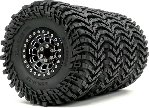 HOBBYSOUL Height 5.0 Tires 2.2 Tyres & -10mm Negative Offset 2.2 Beadlock Wheels Black Rims For RC Mud Crawler All Terrain SCX10 Capra Wraith TRX4 Gen8 Everest gen 7 Pro, 4-Pack, Assembled