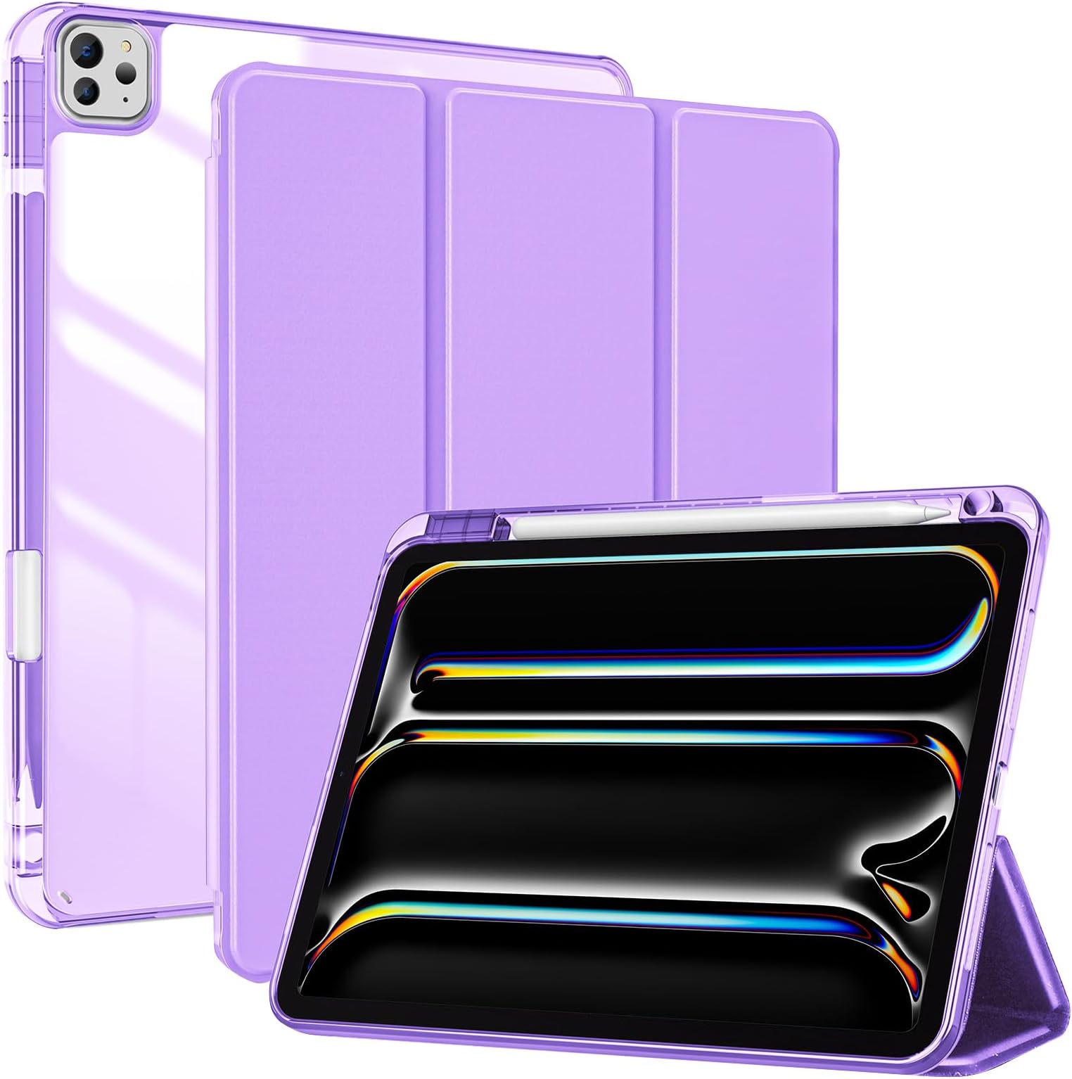 ProCase for iPad Pro 13 Inch Case M5 2025/ M4 2024 with Pencil Holder, Slim Stand Clear Shell Back, Shockproof Cover iPad Pro M5 M4 Case 13 Inch, Supports Touch ID, Auto Wake/Sleep -Purple