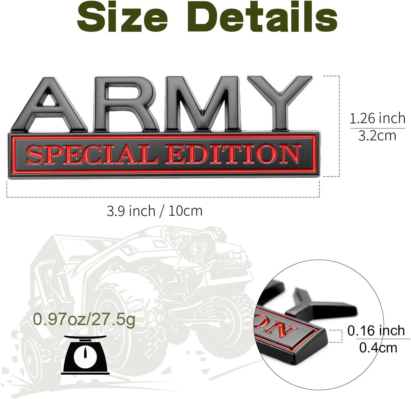 2Pack Army Special Edition Car Emblem with 4 Adhesives, 3D Badge Decal for Trucks, Metal Stickers Replacement Compatible with Universal Vehicle, Army Veteran Gifts for Men (Black & Red)
