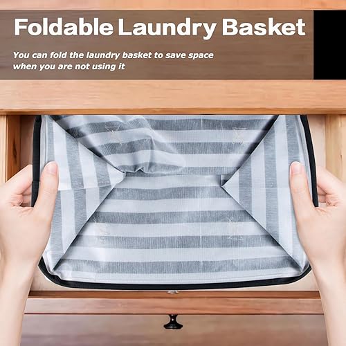 Miniatura 5 de Daixers Paquete de 2 cestas grandes para la ropa sucia, 75 L, impermeable, plegable, con asas extendidas para ropa en el dormitorio familiar (negro)