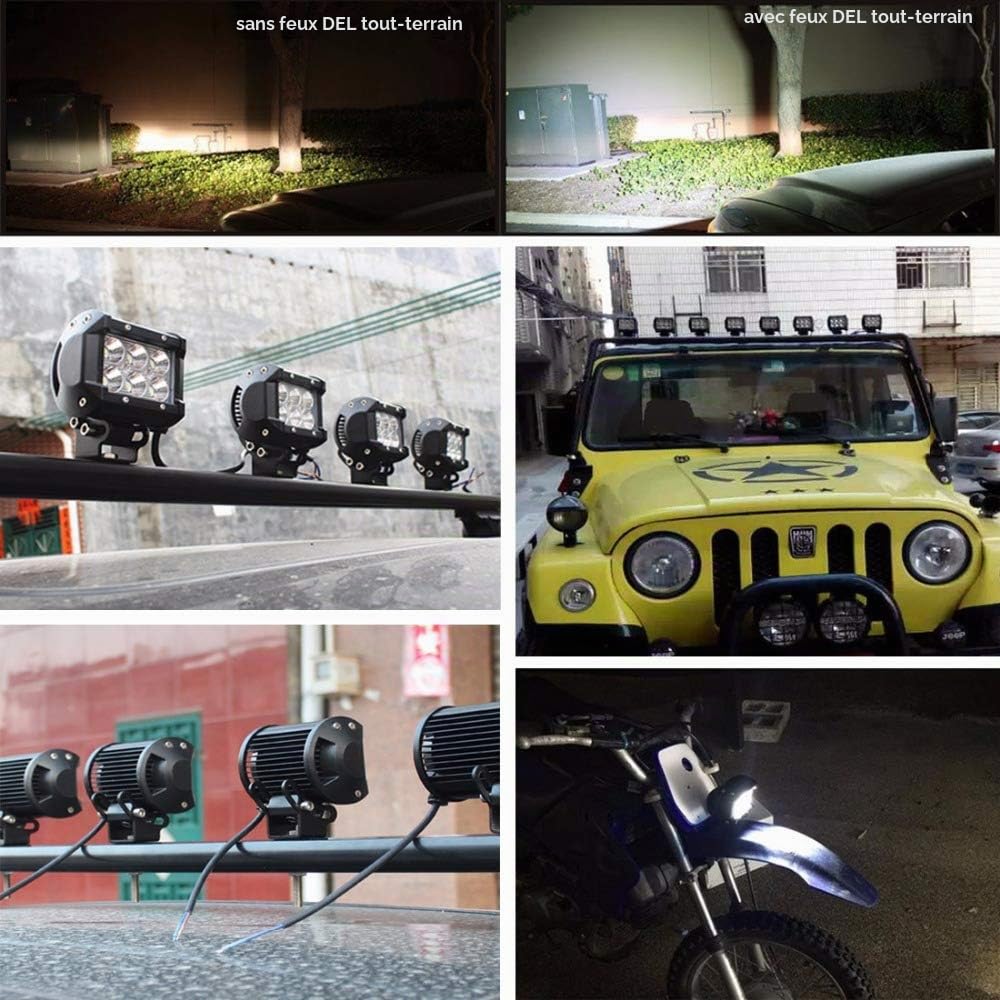 AUXTINGS Lot de 10 Spots LED 10,2 cm 18W 1440 LM 6000K pour Voiture Tout-Terrain Cabine Bateau SUV Camion Voiture ATV véhicules Marins 12V 24V