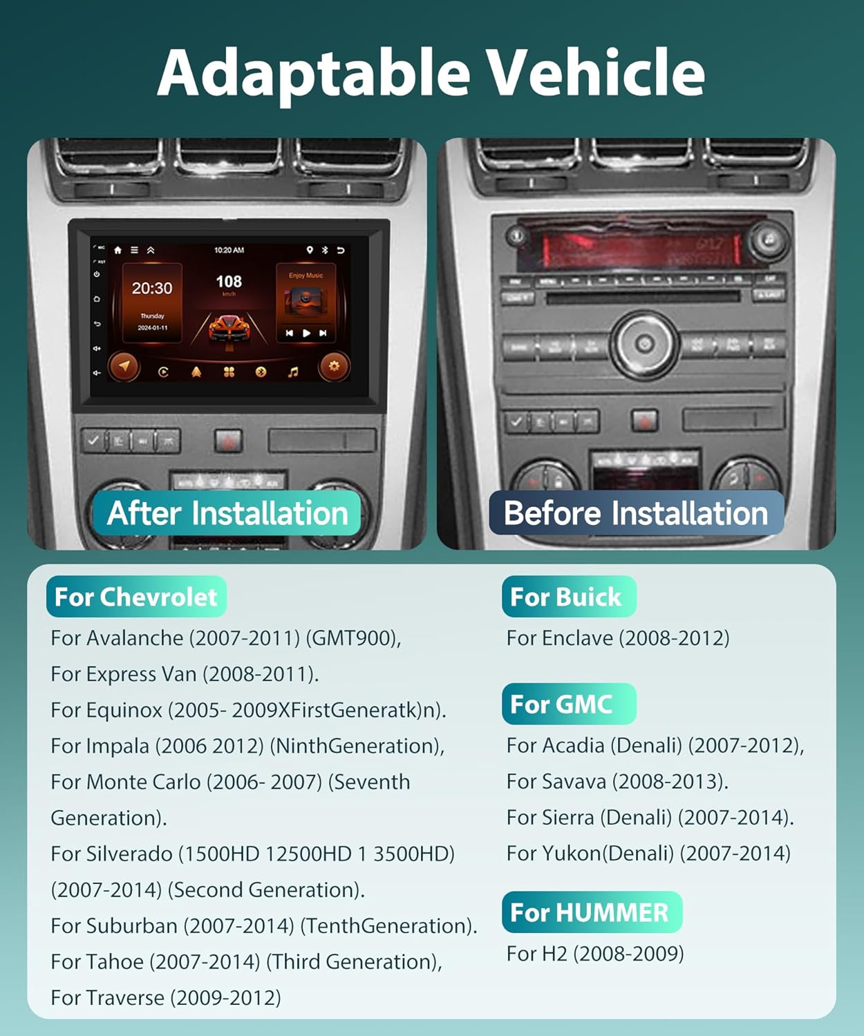 Android Car Stereo for Chevy Silverado GMC Sierra Yukon 2007-2013 with Wireless CarPlay Android Auto, Orderich 2G+64G 7 Inch Touchscreen Car Radio GPS Navigation WiFi SWC Bluetooth with Backup Camera