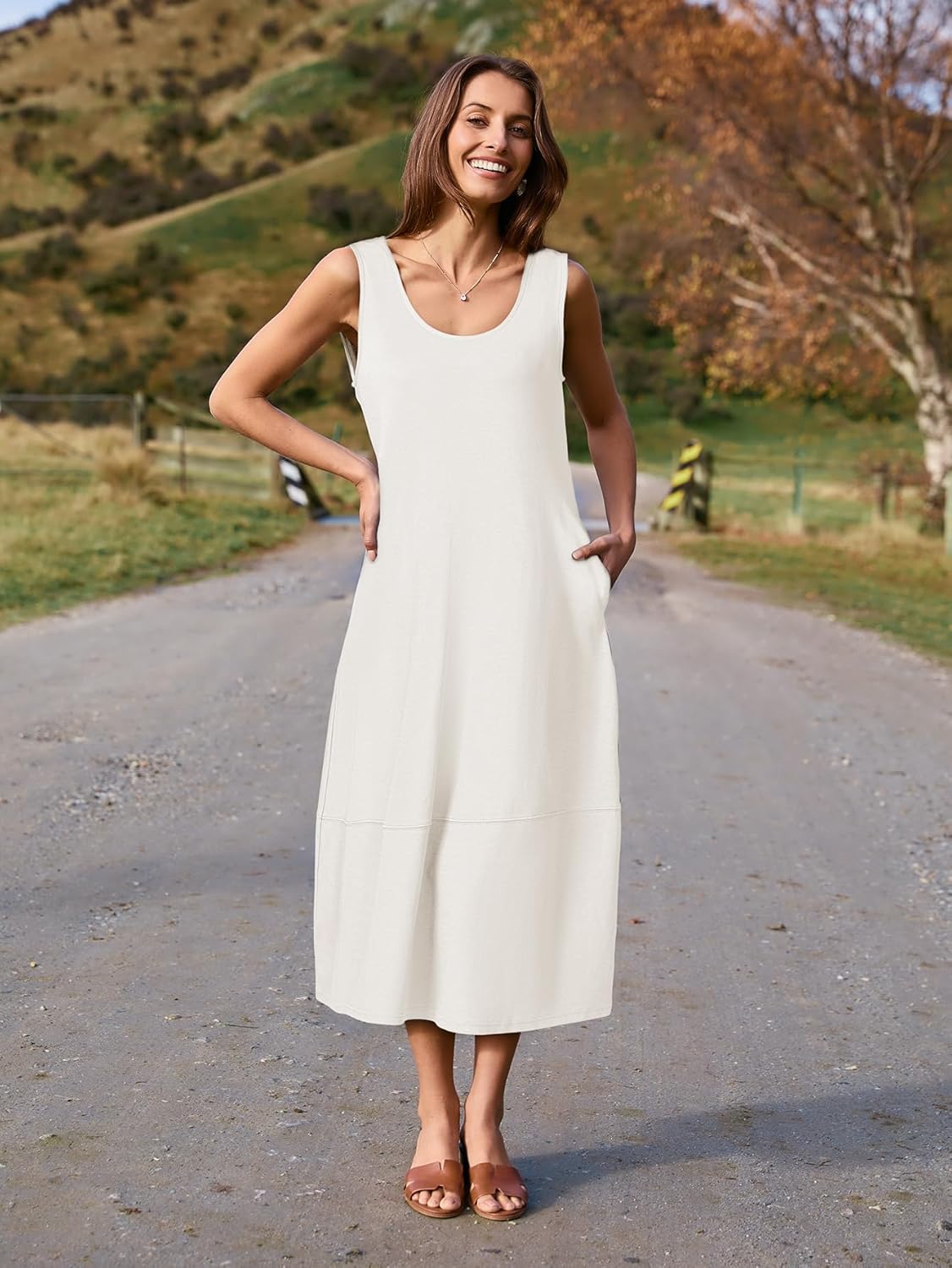 BerryGo Womens Summer Cotton Midi Dress Sleeveless Vacation Beach Casual Tank Dresses 2026 Long Sundress Trendy - Image 5