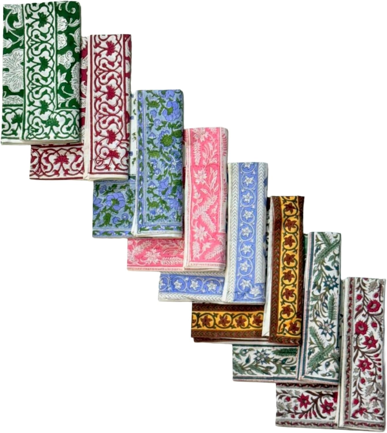 Ridhi Block Print Mix Border Napkin 20" x 20" Inch Set 8 Reusable Cotton Decorative Napkin for Everyday Dining, Wedding, Festive Gift Spring, Mother's Day