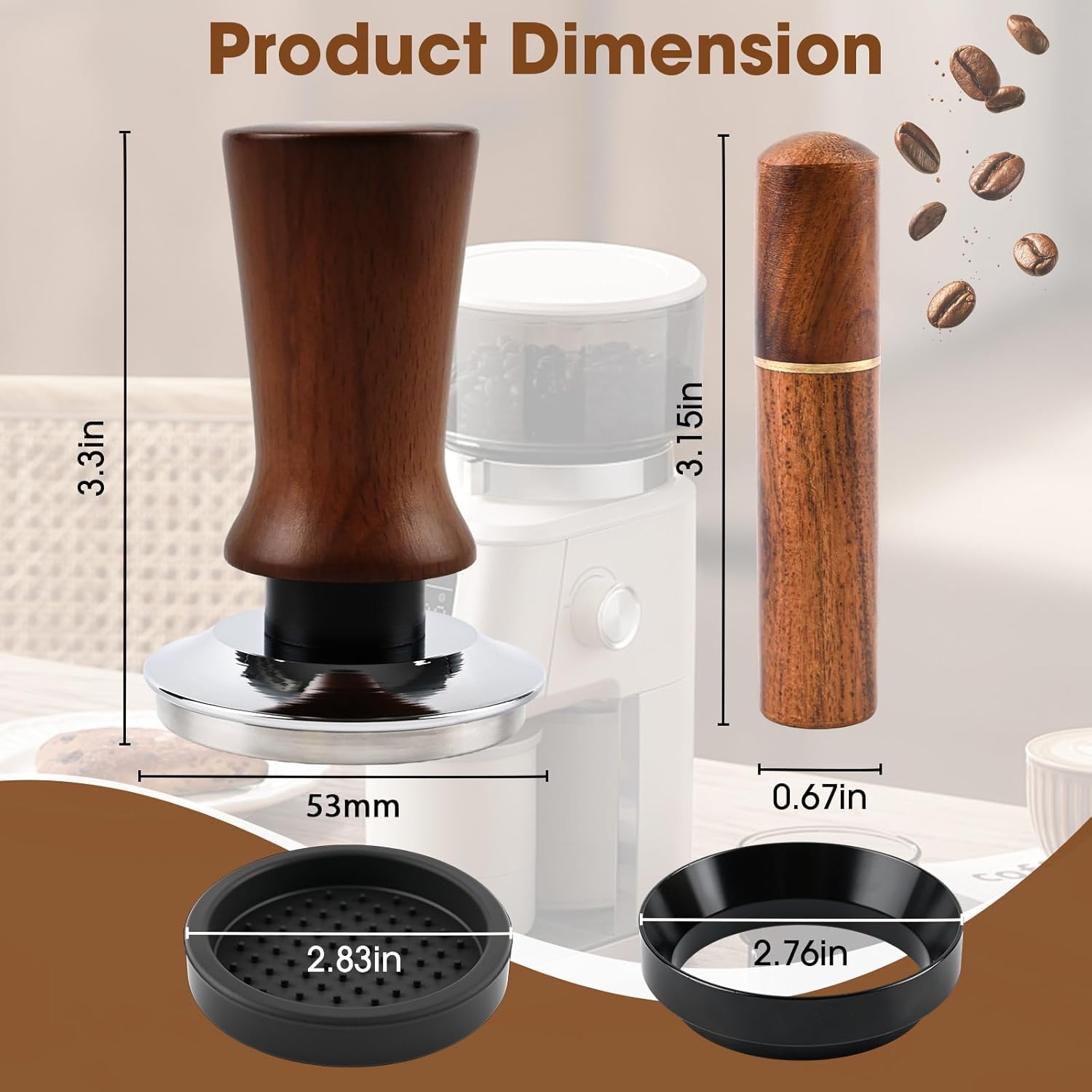 54mm Spring Loaded Espresso Tamper Kit with WDT Tool Dosing Ring and Tamping Mat for 54mm Portafilter Home Coffee Machines