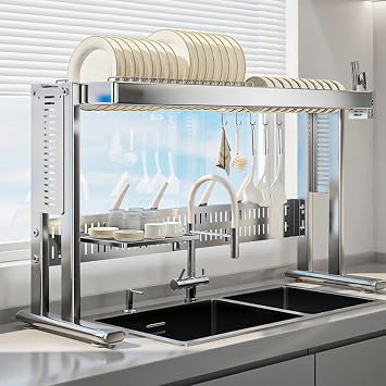 Escurridor De Platos para Fregadero Multifunction Dish Storage Rack Space Saver Suitable for Kitchen Countertop StoragePrimary Color Single Layer,63cm/24in