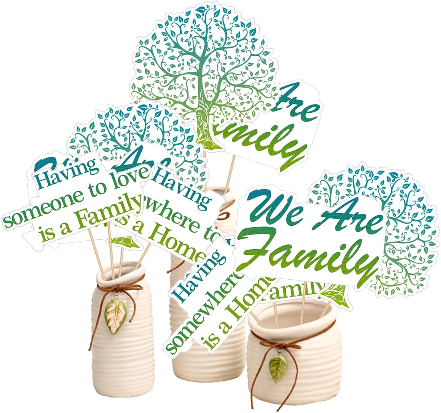12pcs Family Reunion Centerpiece Sticks Family Tree Photo Booth Props Family Vase/Table/Cake Toppers for Housewarming/Adoption/Family Gathering Party Decorations