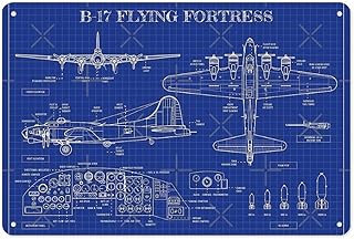 B-17 Flying Fortress (Blueprint - Horizontal) Vintage War Poster Art Decor, Metal Tin Sign for Military Enthusiasts 8 X 12 Inch