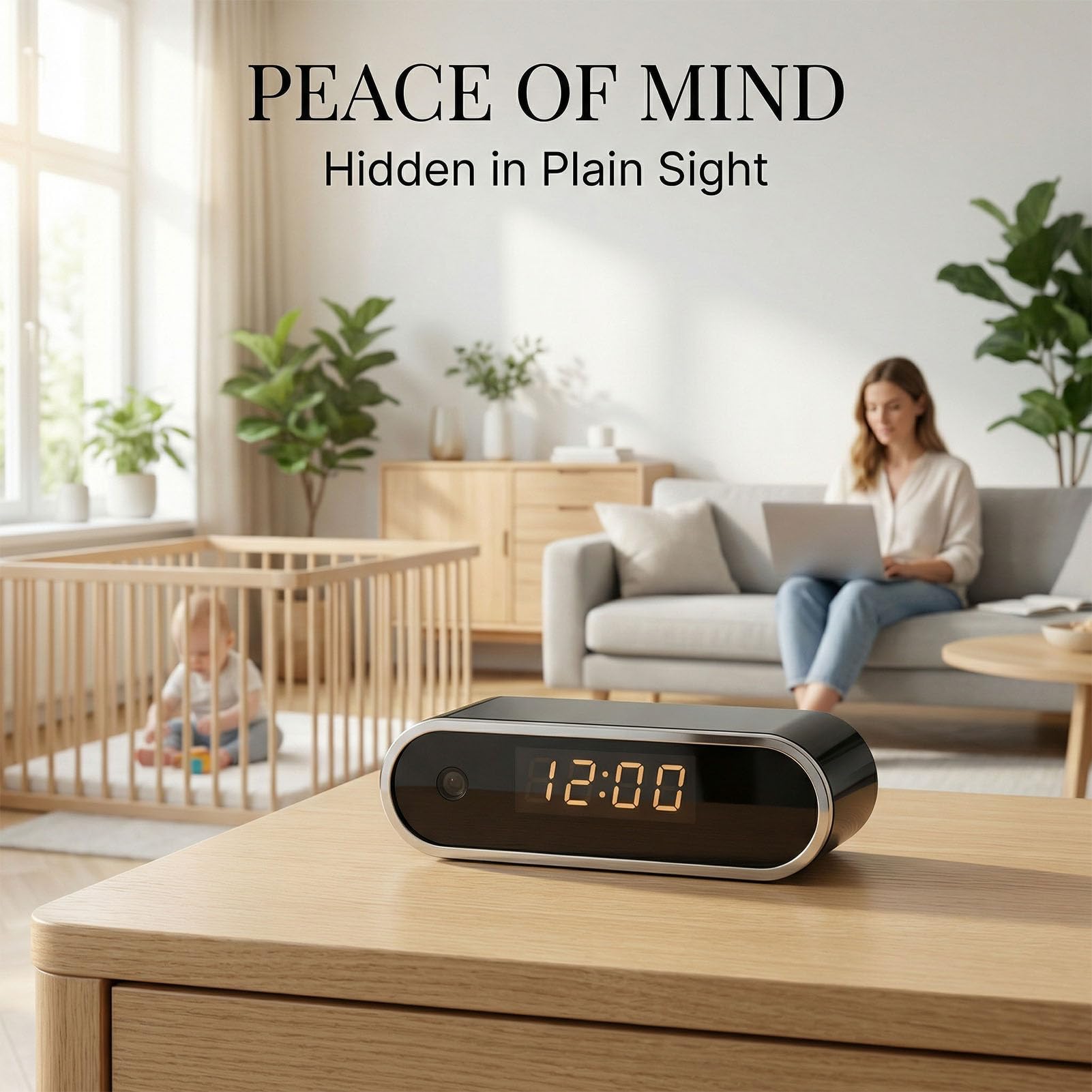 CCYLEZ Reloj WiFi FHD 1080P para el Hogar, Cámara Inalámbrica con Detección de Movimiento y Alertas de Aplicaciones en Tiempo Real, Pantalla LED de Hora, Cámara para Niñera