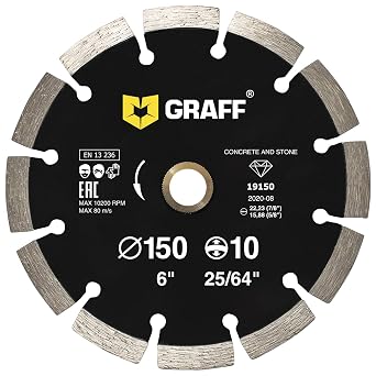 6 Inch Diamond Blade for Angle Grinder Diamond Cutting Wheel for Cutting Stone, Marble, Granite, Brick, Masonry, Paving Flag, Concrete Diamond Saw Blades Segment Height 0.394 10 mm GRAFF