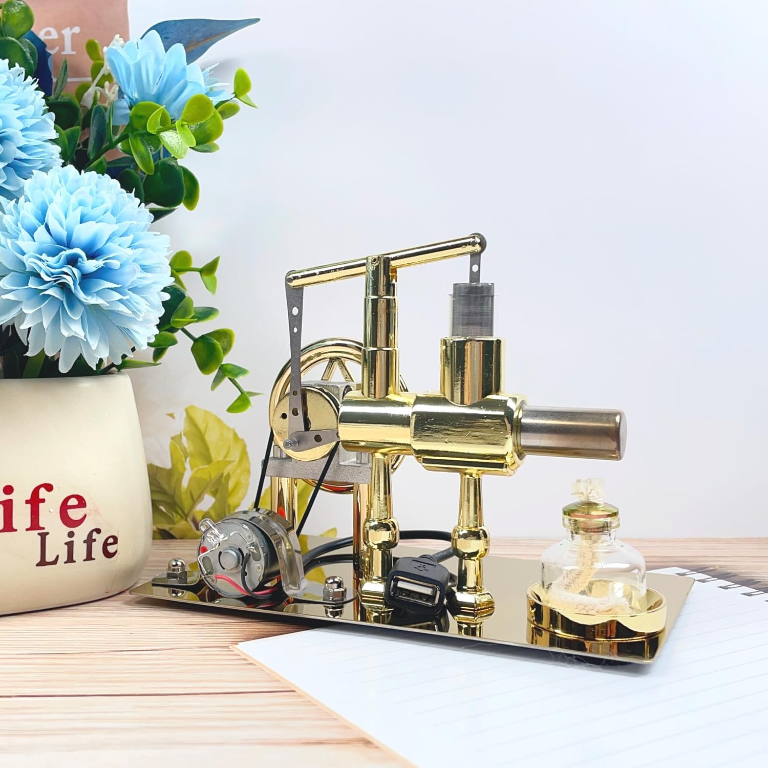 MagicTech Hot Air Stirling Engine Motor Electricity Power USB Cylinder Metal Physics Education Model JY27