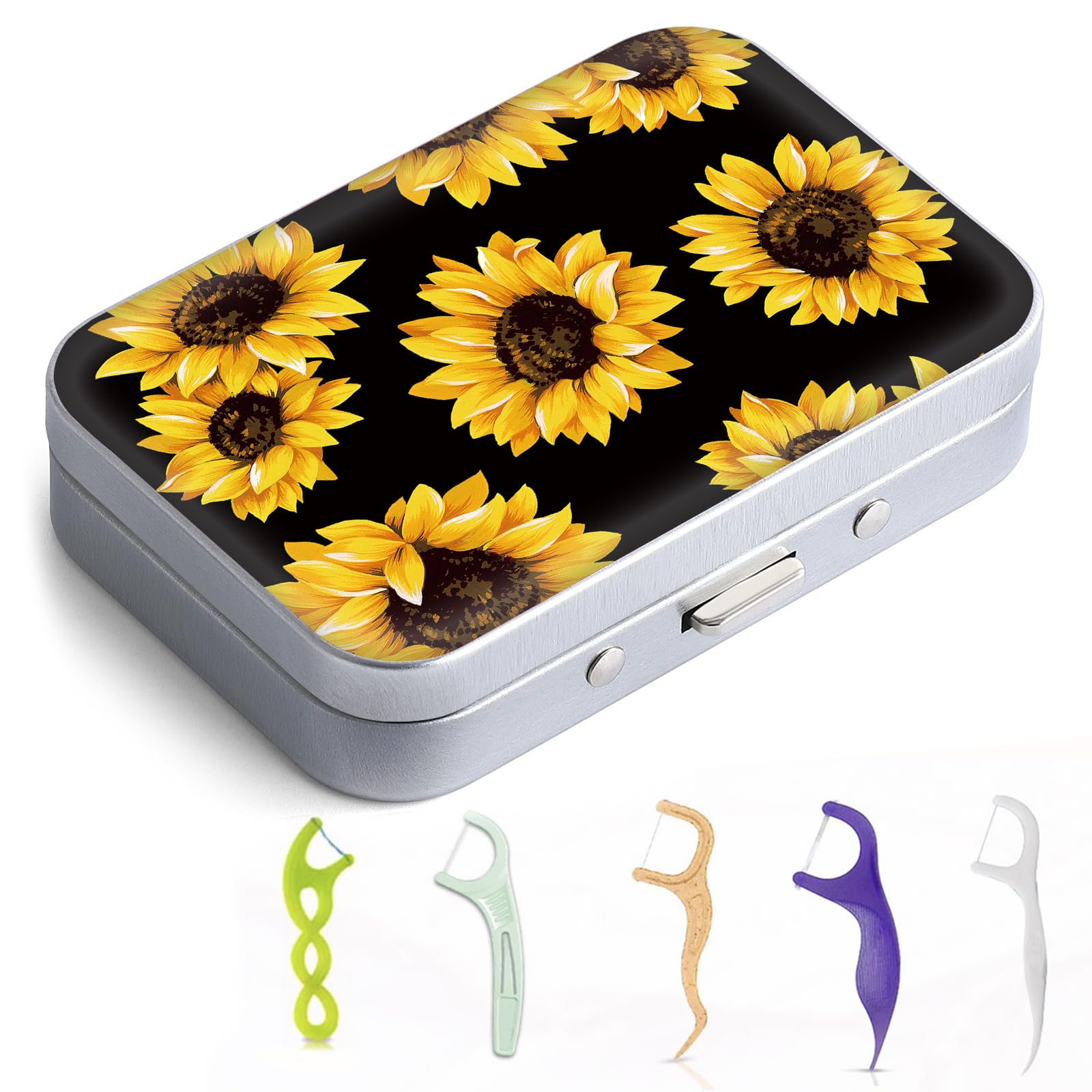 Gerkia Portable Dental Floss Case - Easy to Store Floss Picks, Perfect for Travel, Hotels, Dinners, Appointments, Sunflower, 1 Foot (Pack of 1), Modern