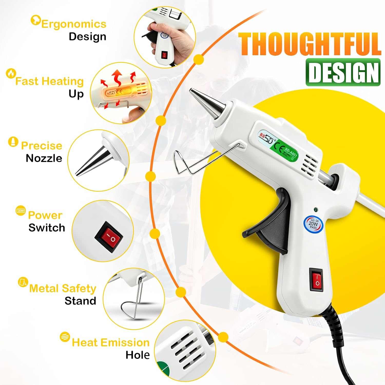 Hot Glue Gun Kit with 30 PCS Glue Sticks – 20W Fast Preheating in Mins, Anti-Drip Nozzle, Mini Glue Melt Gun Set for Crafts DIY Arts, School Projects and Home Repairs (White)
