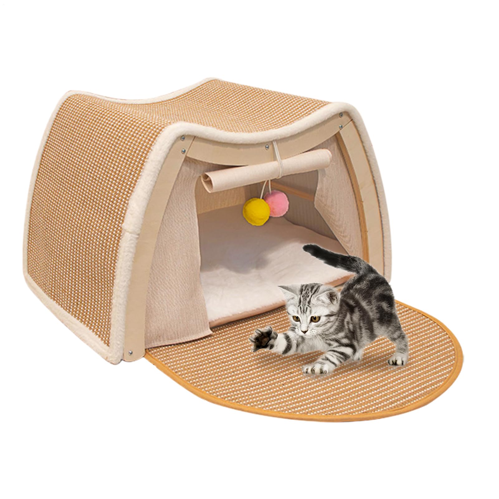 Cama Tienda para Gatos Casa para Gatitos con Rascador de Sisal | Cama Cueva para Gatos para Interior en Invierno Sala Dormitorio Suelo