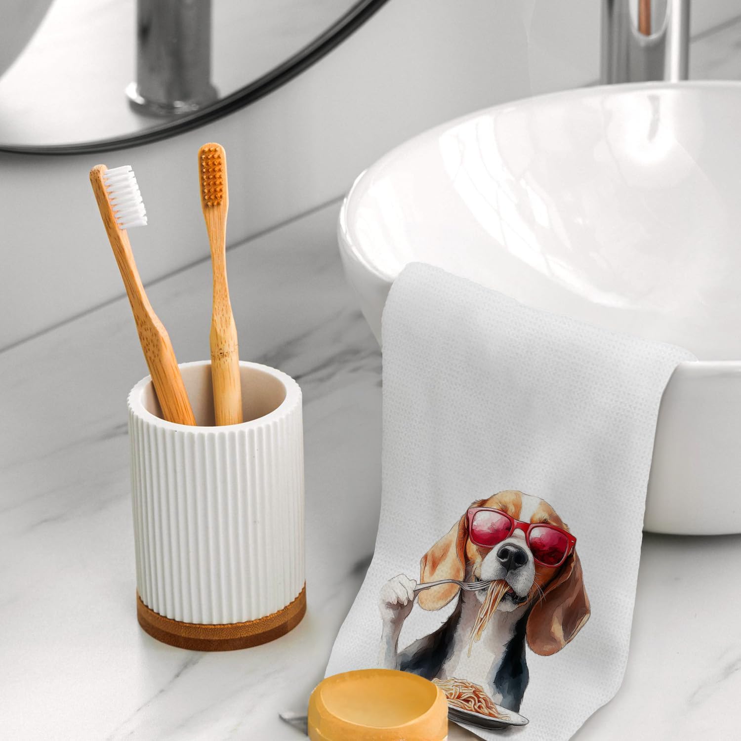 Beagle Wine Coffee Spaghetti Kitchen Towels, Gifts for Beagle Dog Lovers Decorative Hand Towels, Wine and Coffee Lover Gifts Dish Tea Towel for Kitchen, 16x24 Inch Set of 3 - Image 6