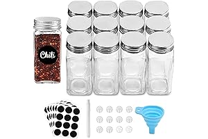 Royalhouse 4oz Glass Spice Bottles Set of 12 with Lids and Labels