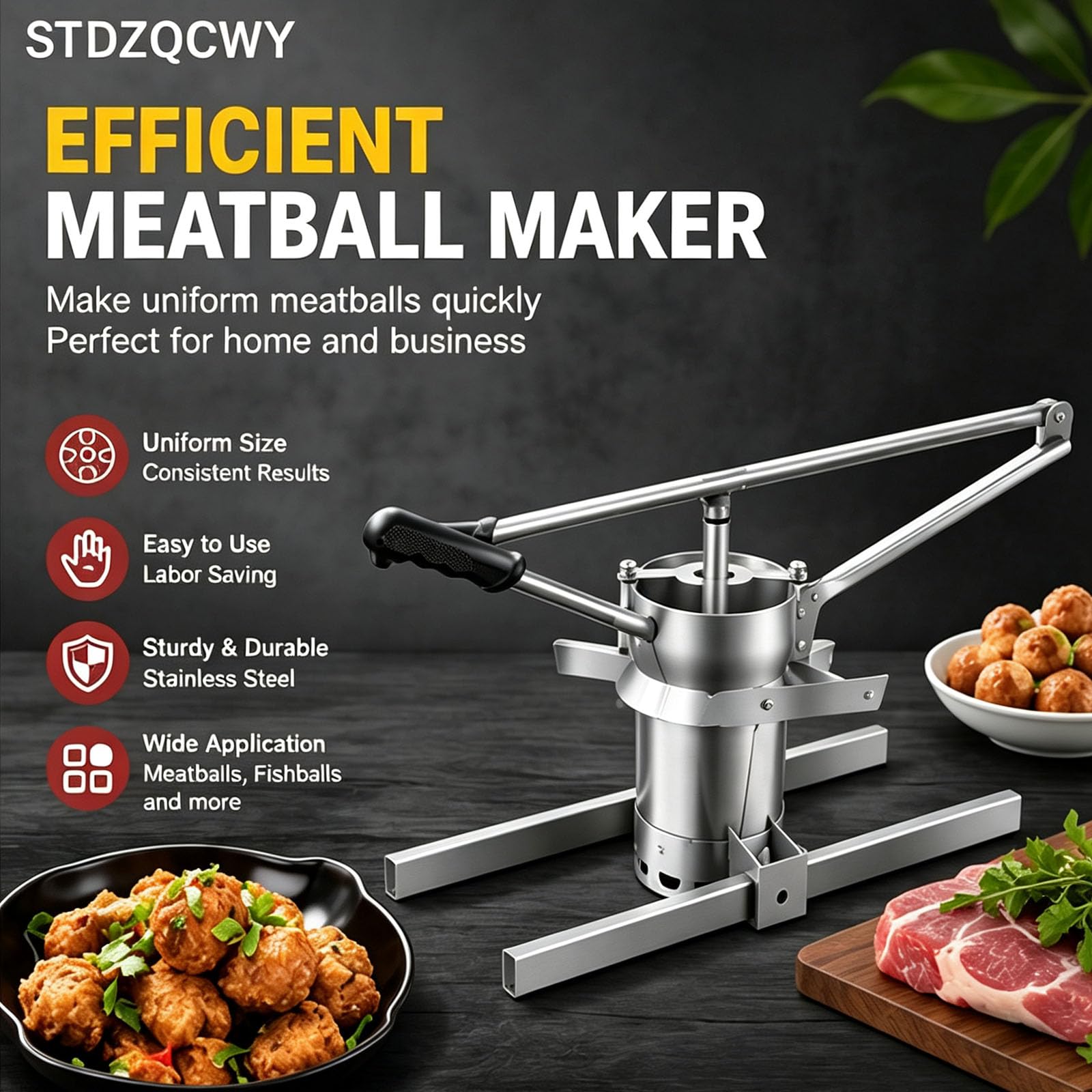 Macchina Manuale per Polpette, con Impugnatura Antiscivolo in Gomma, Asta di Pressione Rinforzata E Ispessita, 3 Stampi di Diverse Dimensioni, Ideale per Polpette di Manzo, 22mm