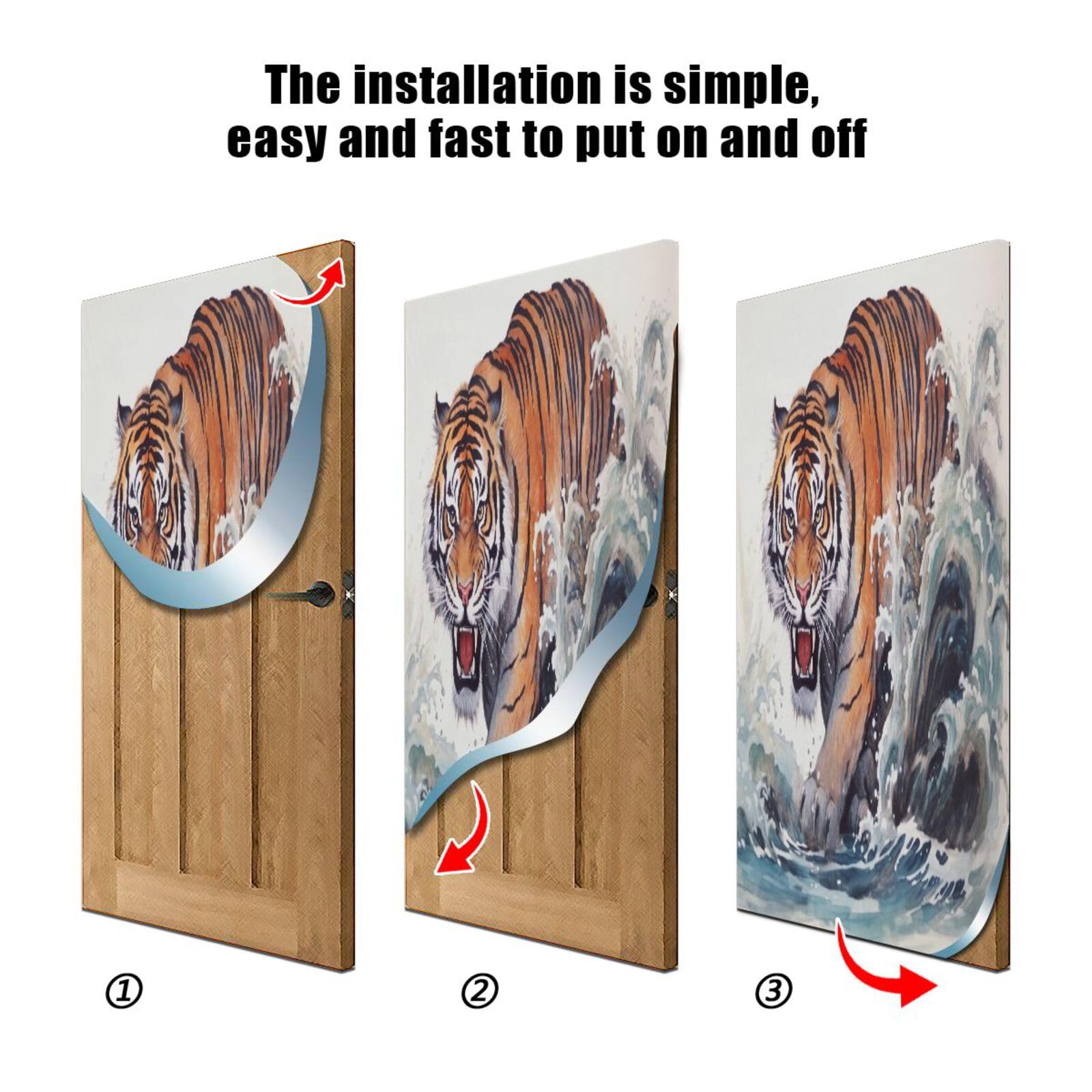 FLildon Tiger with Waves Door Cover Decoration, Party Accessory Porch Decor for Festive Ornament Room Door Covers 36 x 98 Inch