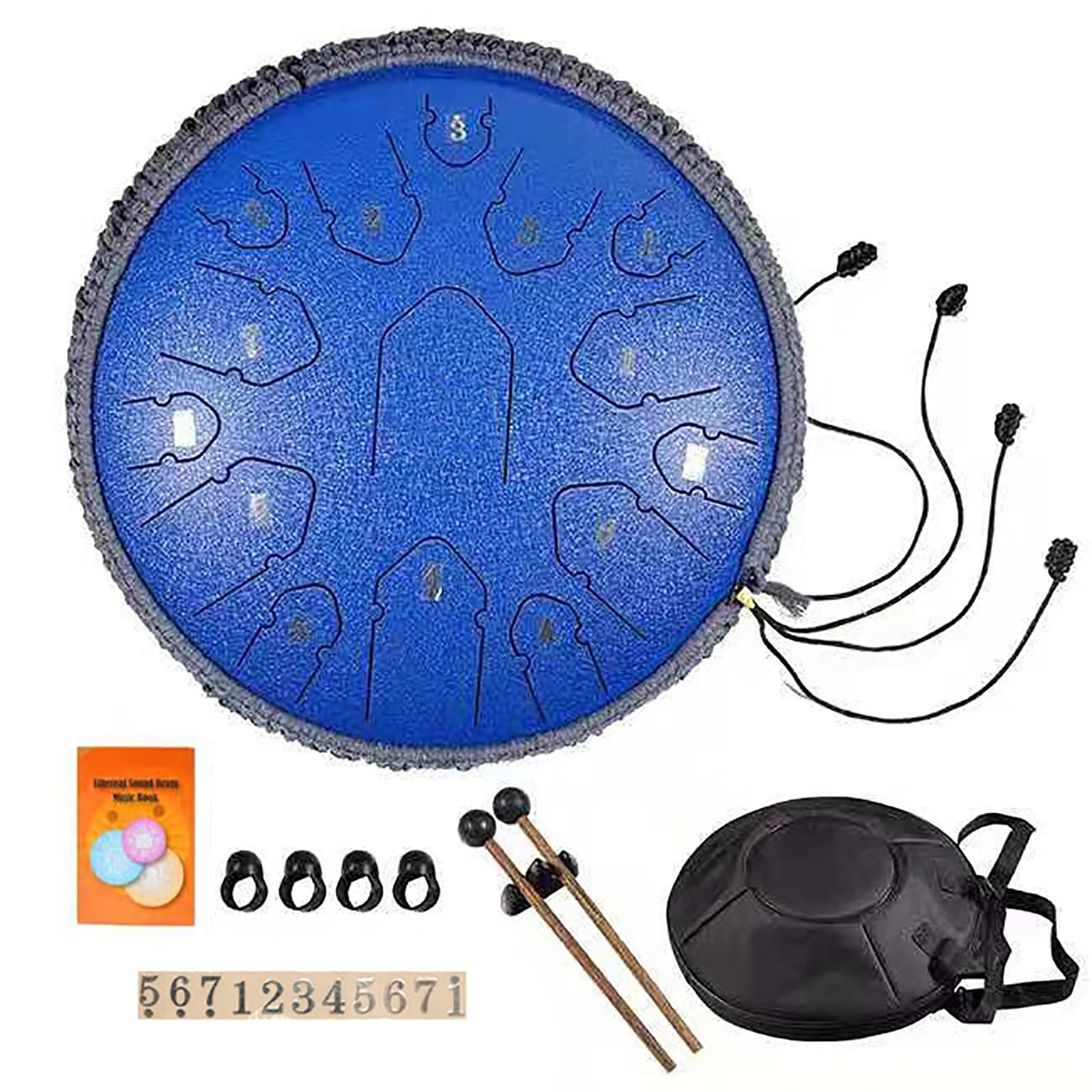 14 Calowy 15 Tonowy Stalowy BęBen JęZykowy Dla DorosłYch Dzieci Instrument Perkusyjny Rain Drum Handpan(Navy Blue)