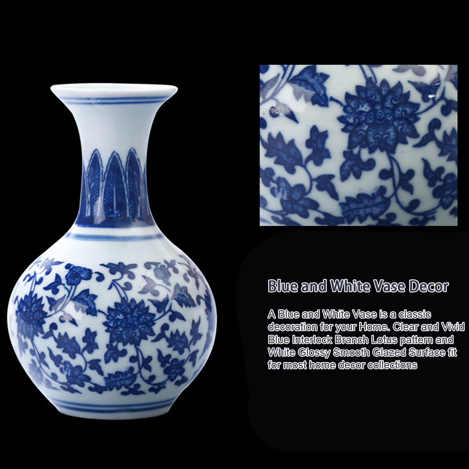 Amazon.co.jp: 小さな青と白の磁器花瓶のペア、 新鮮なつぼみの造花 