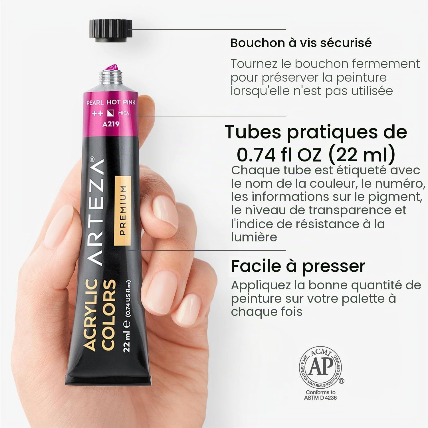 ARTEZA Peinture Acrylique métallisé, 36 Couleurs (tubes de 22 ml) Boîte de rangement, Pigments riches, Peintures non décolorantes non toxiques pour artistes enfants, peindre sur toile