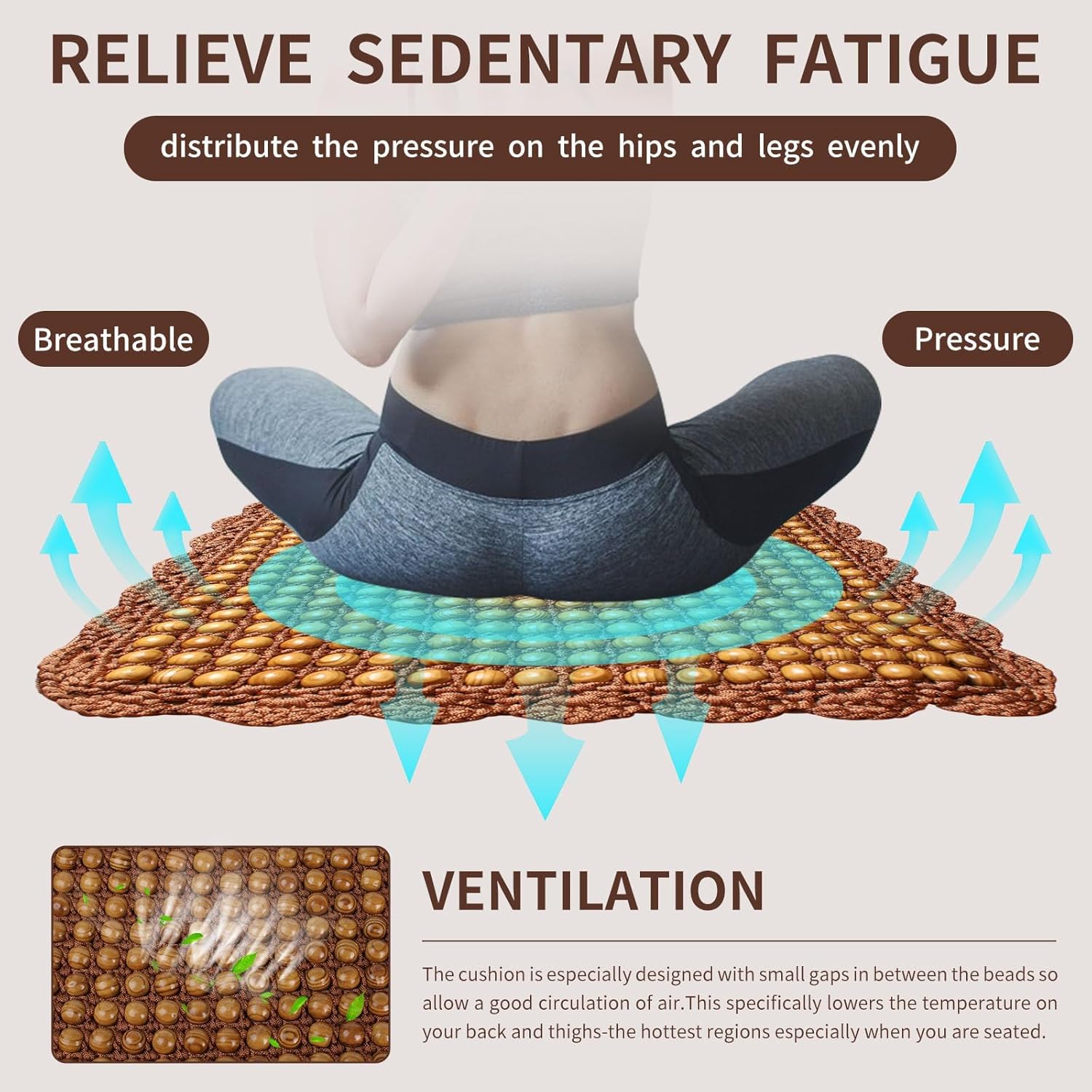 Four Seasons Natural Olive Wood Bead Seat Pad Mat Comfy Cool Summer Massage Car Seat Cushion (Square) for Truck,RV,Pickup,Office Chair Cover (Brown)