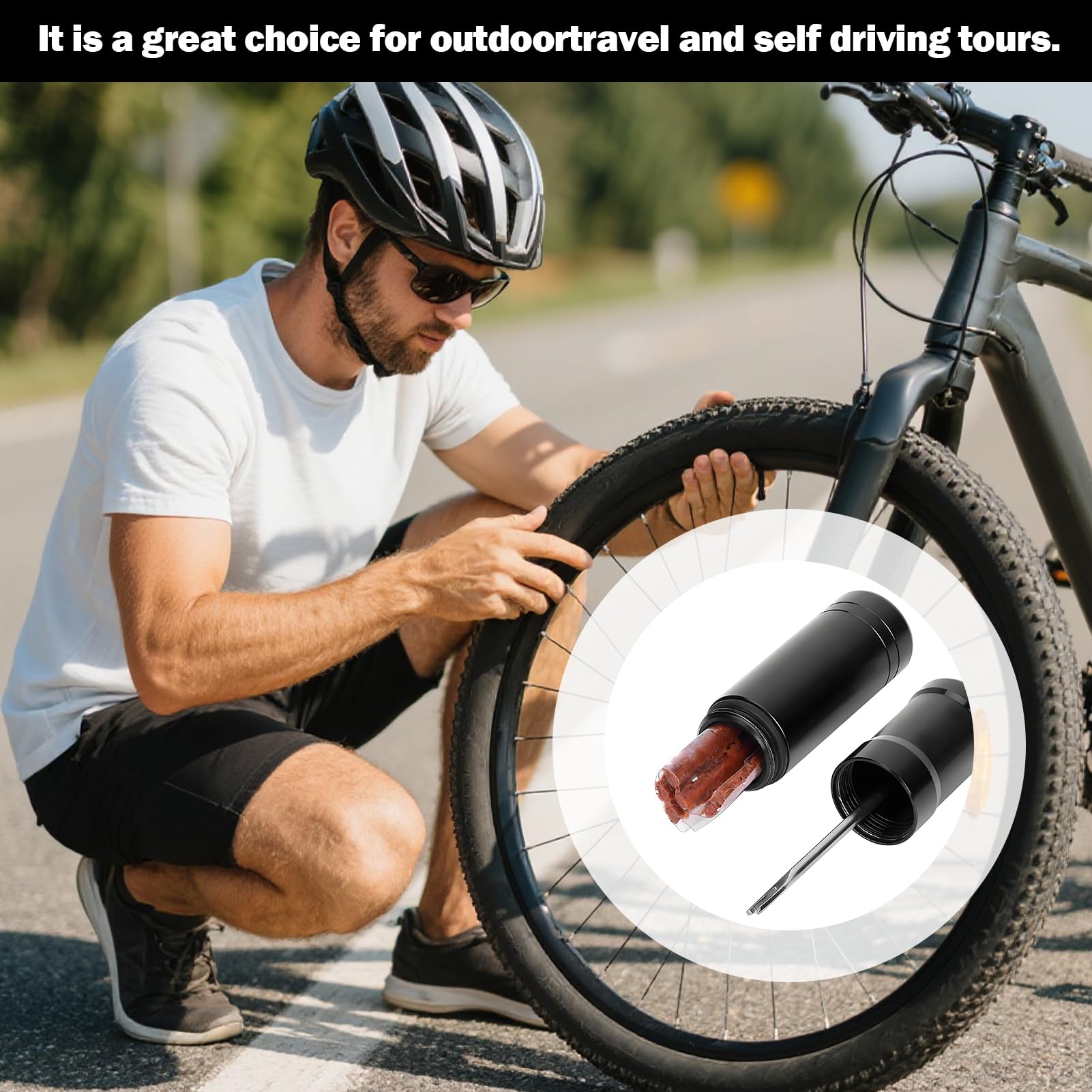 AONAYO Tubeless Reparaturset Für Fahrradreifen | Mit 15 Gummistreifen & Werkzeug - Schnelle Pannenhilfe