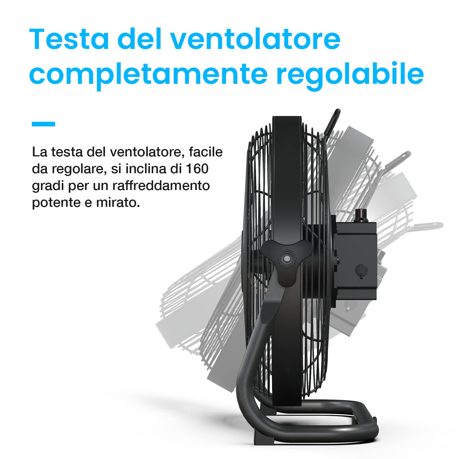 Pro Breeze Ventilatore da Pavimento Ricaricabile 30cm- Durata batteria 4,5-24 ore, Testata regolabile, Porta USB per dispositivi di ricarica, Ventilatore silenzioso leggero e portatile