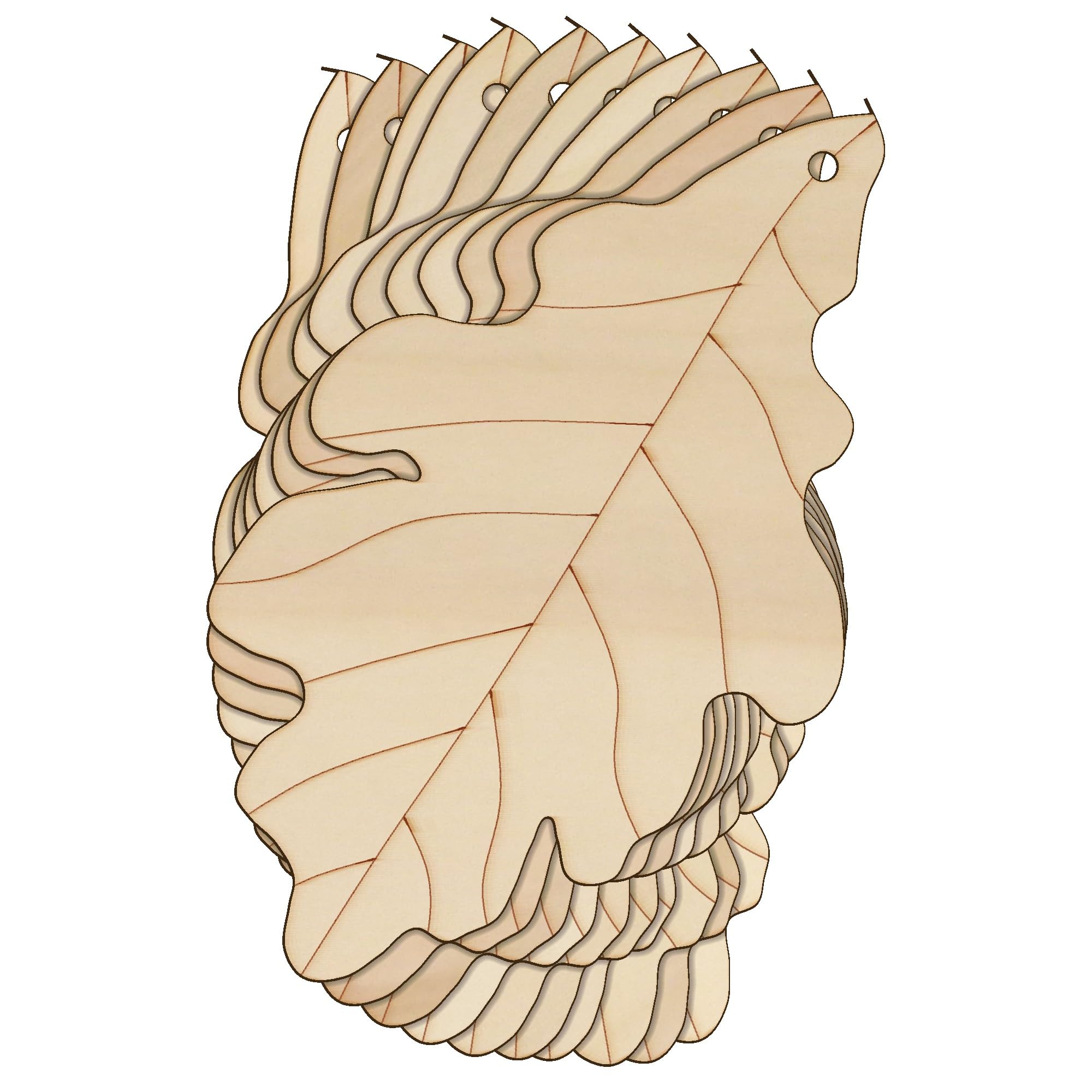 10x Wooden Oak Leaves Craft Shapes 3mm Plywood Tree English Quercus Robur Leaf(8 x 6.2cm,Hole Top Centre)