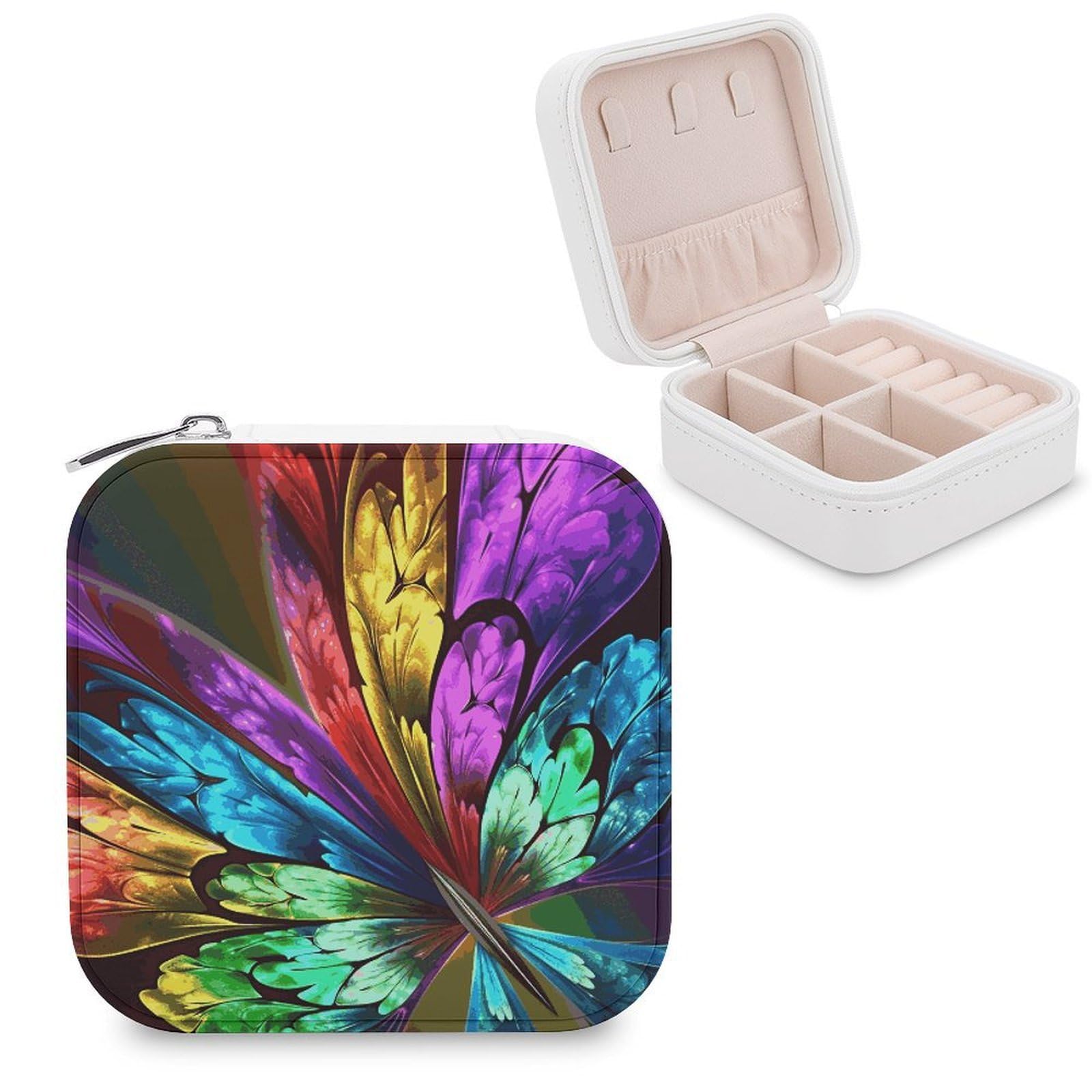 FekiLoot Rainbow Butterfly Jewelry Box Exquisite Jewelry Organizer Silver Gold Trinket Storage Case Multi Compartments Cute Earrings Ring Necklace Holder For Woman Household Gift