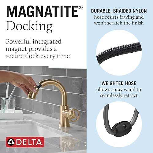 Miniatura 4 de Delta Faucet Trinsic - Grifo de baño extraíble, grifo de baño dorado, de un solo orificio con desplegable, grifo de lavabo de baño, acoplamiento