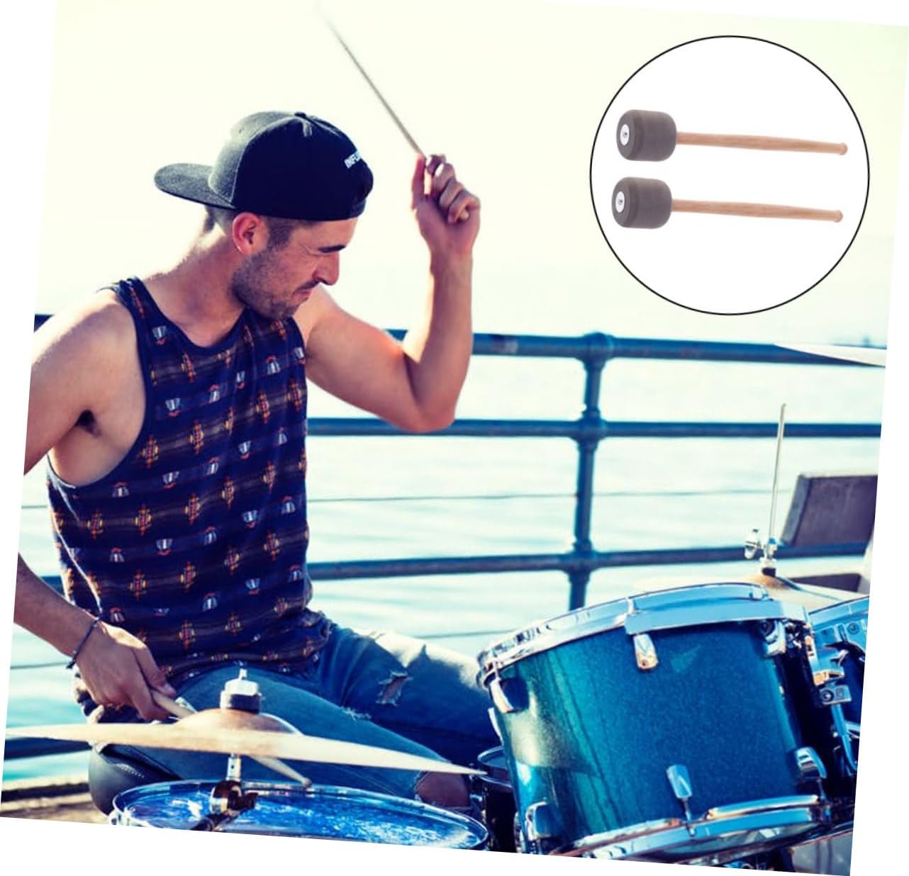 4pcs Non-skid Bass Drum Mallets Stainless Steel Shaft Drumsticks for Percussion Instruments for Snare and Kick Drum Performance