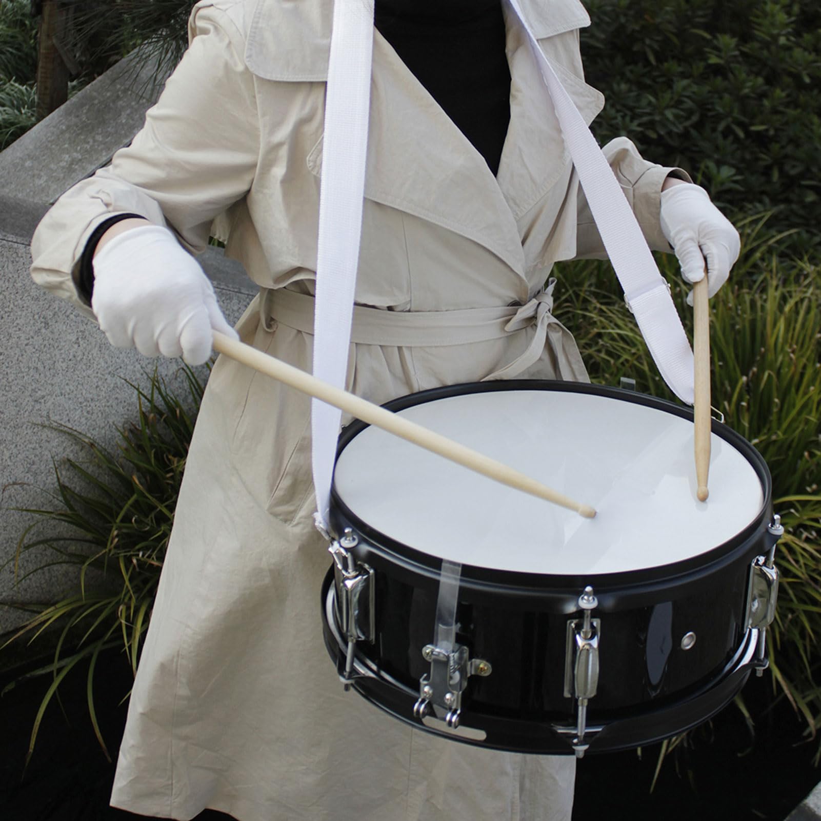 Snare perkusja 14" z pałeczkami perkusyjnymi, pasek na ramię, instrument perkusyjny dla studentów i początkujących, obudowa ze stali nierdzewnej, powlekany werblem, futro perkusyjne (czarny)