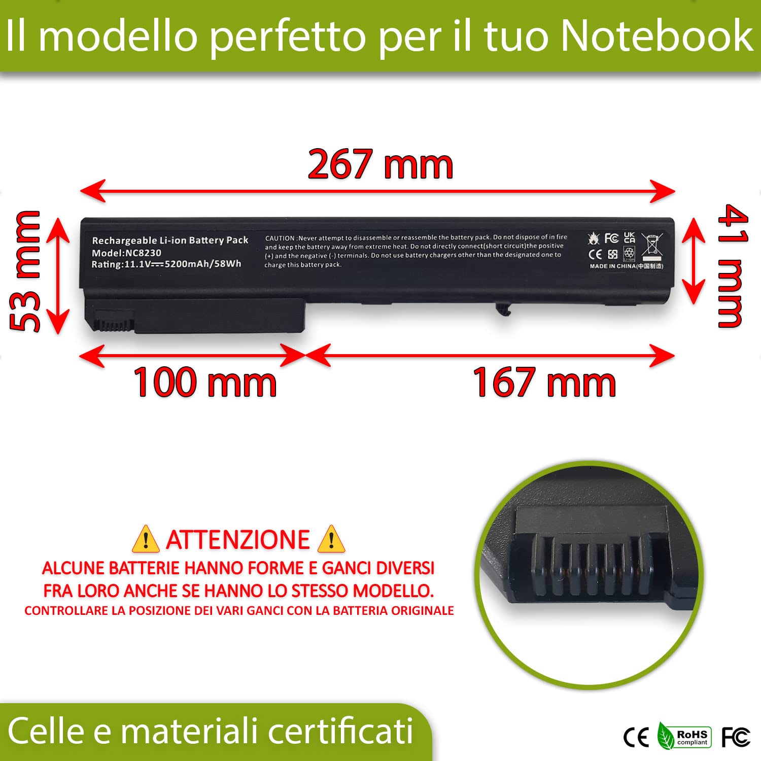 Batteria 10.8-11.1 V 5200 mAh OhmHero SOSTITUISCE Hp-Compaq HSTNN-IB62, HSTNNLB51 Batteria 10.8-11.1 V 5200 mAh OhmHero SOSTITUISCE Hp-Compaq HSTNN-IB62, HSTNNLB51