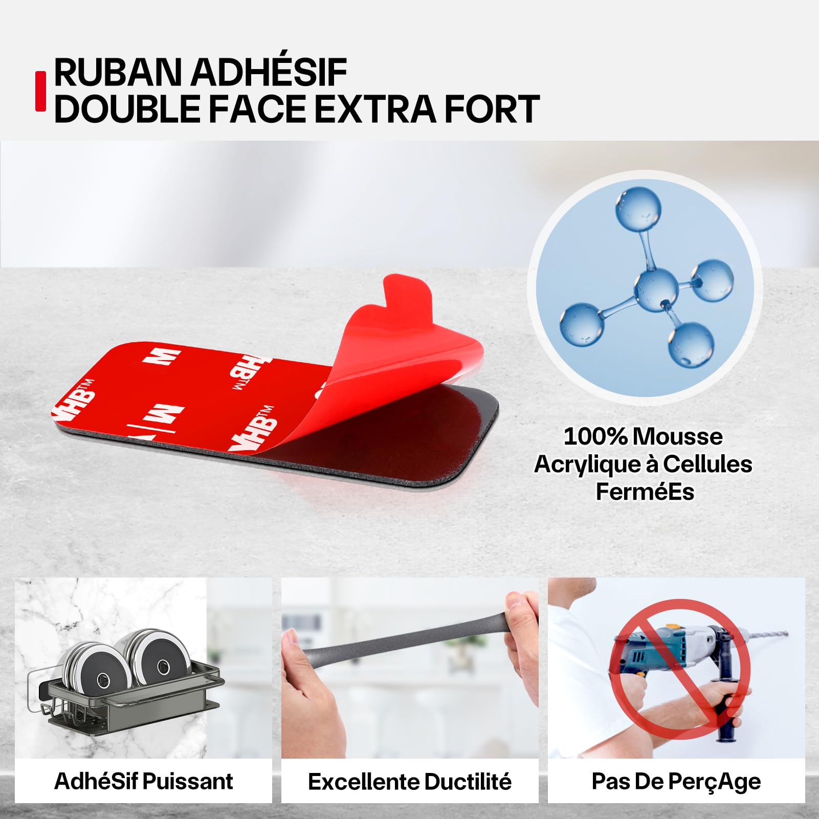 Ruban Adhésif Double Face Extra Fort 50x25mm 10pcs Étanche Résistant Températures Élevées