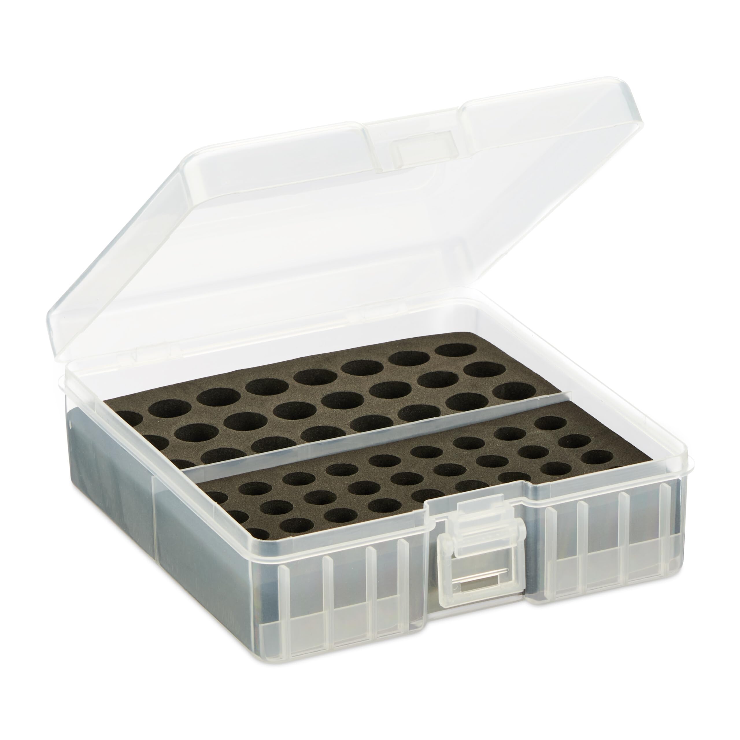 Relaxdays Organizador para Pilas con Comprobador, para 60 Baterías AA y AAA, 5,5 x 15 x 15,5 cm, Transparente y Negro