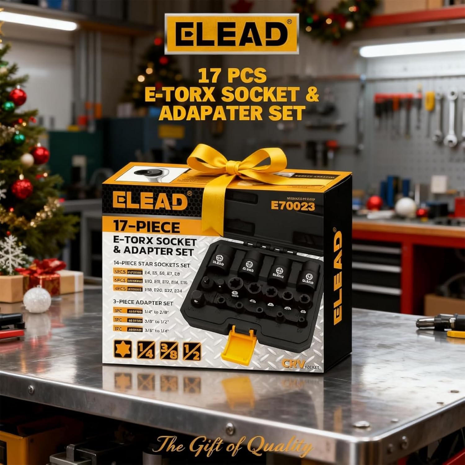 17-Piece Inverted E-Torx Socket Set - Premium Impact Cr-V Steel E4 - E24 Star Female Sockets for Impact Wrench 1/2 3/8 1/4 Drive Precision Torque Kit with Storage Case