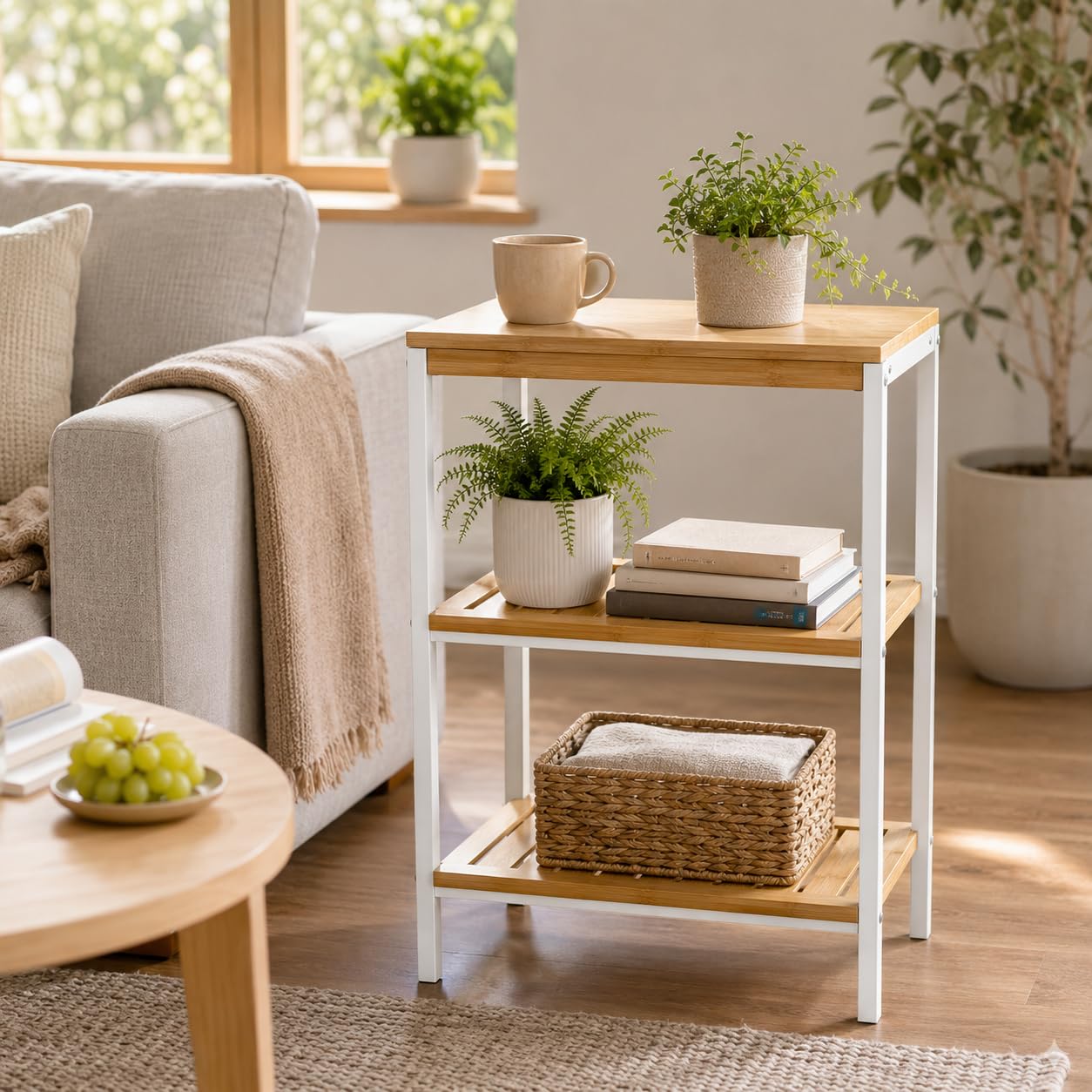 Estantería de Bambú con Marco de Metal de 3 Niveles 40x60x30cm Desmontable - Estantería Organizador para Baño, Salón, Dormitorio de 3 Estantes