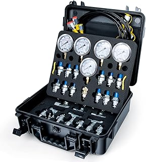 Hydraulic Pressure Test Kit，600bar /8700psi / 60mpa 5 Gauges 14 Tee Connectors 13 Test Couplings 5 Test Hoses, Hydraulic Gauge Kit Sturdy Carrying Case for Excavator Construction Machinery Ships Mine