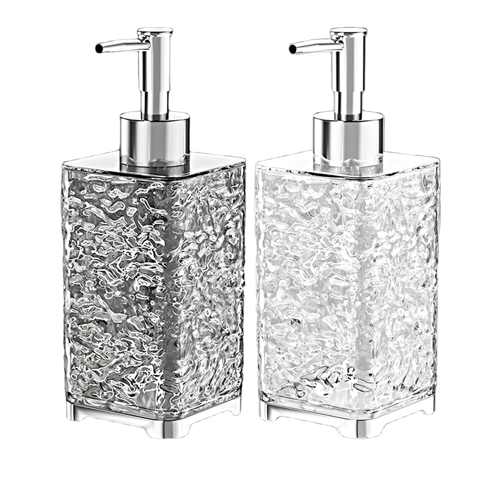 TerraShine シャンプーボトル 400ml 2個セット ソープ シャンプー用ディスペンサー 詰め替えボトル ハンドソープ 容器 手動 軽量 高級 透明 おしゃれ 洗面所 洗面台 浴室 キッチン(液体タイプ-四角)