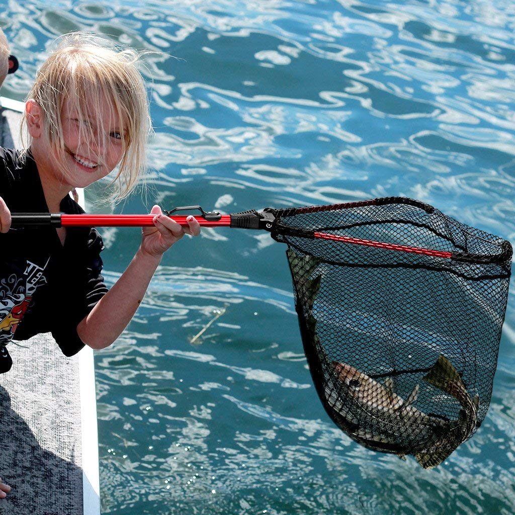 enkeeo foldable fishing net KastKing Folding Landing With Boat Hook, Foldable, Extendable, Lightweight & Strong, Multi-Functional Built-in Boat Hook, Non-Slip & Bright Orange and reinforced circle connection further enhance its functionality Fiblink Folding Aluminum Fishing Landing