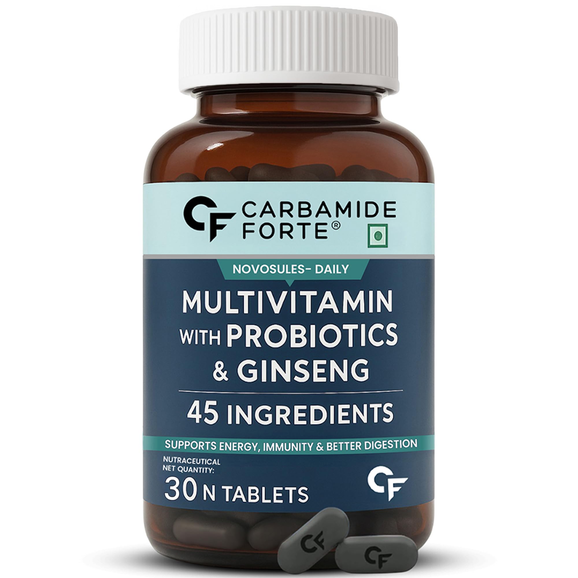Carbamide Forte Multivitamin Tablet For Men | Multi vitamin for Men with Ginseng | Multivitamin With Probiotics For Immunity & Energy | Multivitamin with Zinc - 30 Veg Tablets