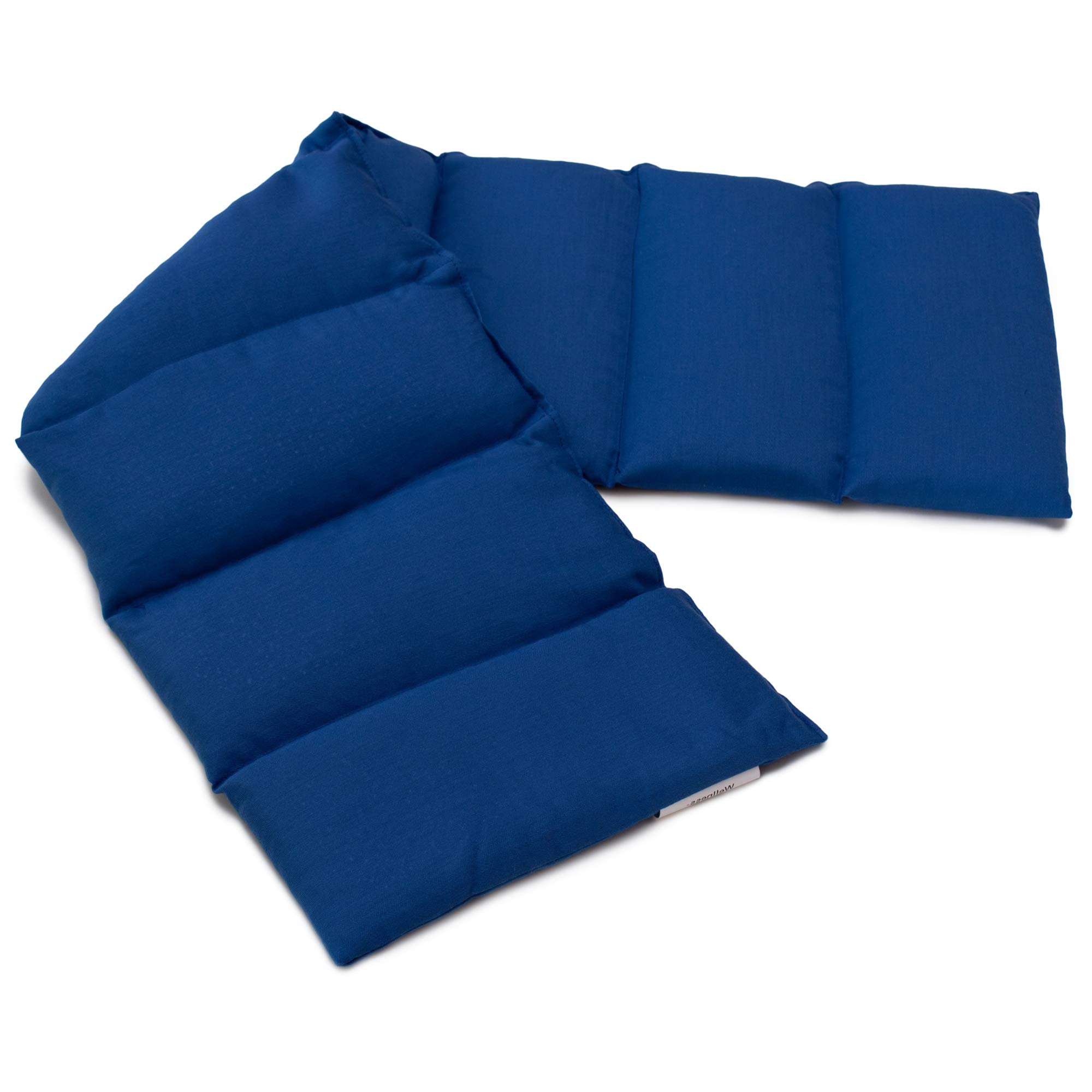 Cuscino con semi di lino, 75x20cm. Cuscino termico per forno, microonde e frigorifero. (Cotone Bio blu oscuro, diviso en 8 compartimenti)