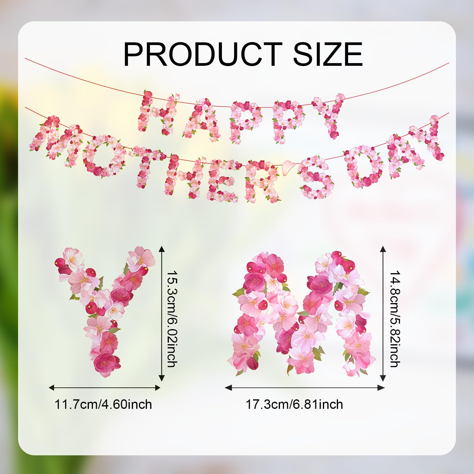 Happy Mothers Day Banner Pink Floral Garland Bunting Party Decoration Hanging Sign for Home Garden Fireplace Dessert Table Celebration Decor - Image 2
