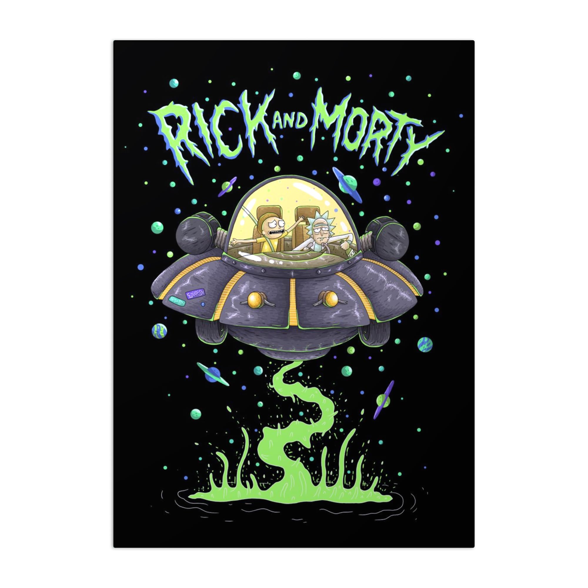Displate - Poster in metallo - Montaggio facile senza foratura - Rick and Morty - Psychedelic Monsters - Spaceship - Größe M - 32 x 45 cm Matt