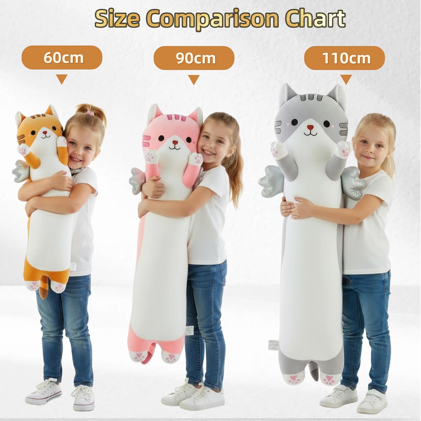 Aiuidun 35.4" Long Cat Plush Pillow with Wings, Super Soft Stuffed Animal for Kids & Adults - Image 3