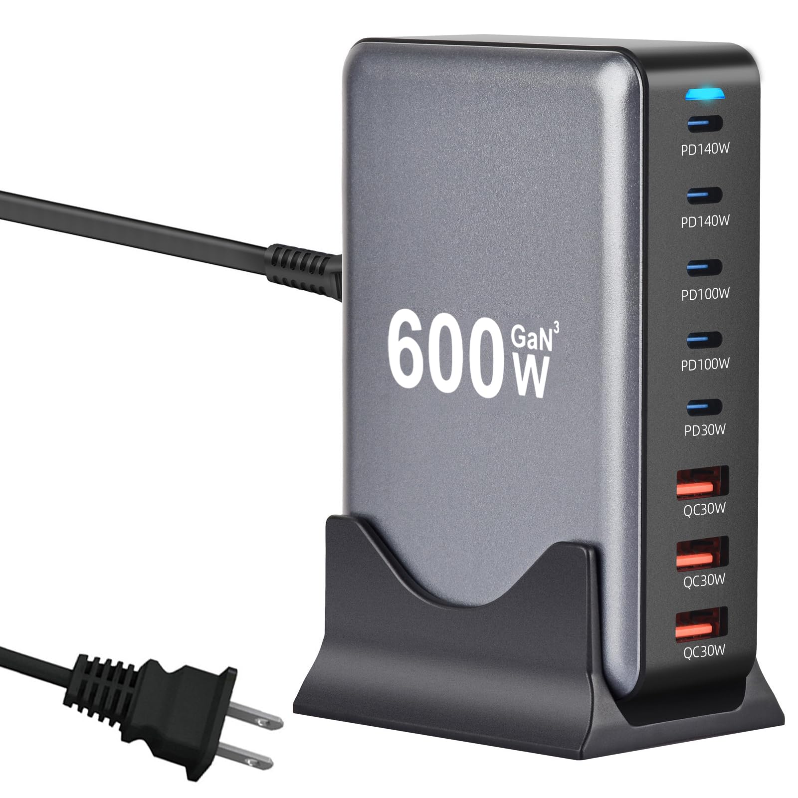 600W USB C Fast Charger Block, 8 Port Charging Station, GaN ? Multi Port Charging Station Hub for Multiple Devices, Multiport USB Charger Station Compatible with MacBook iPhone iPad Dell