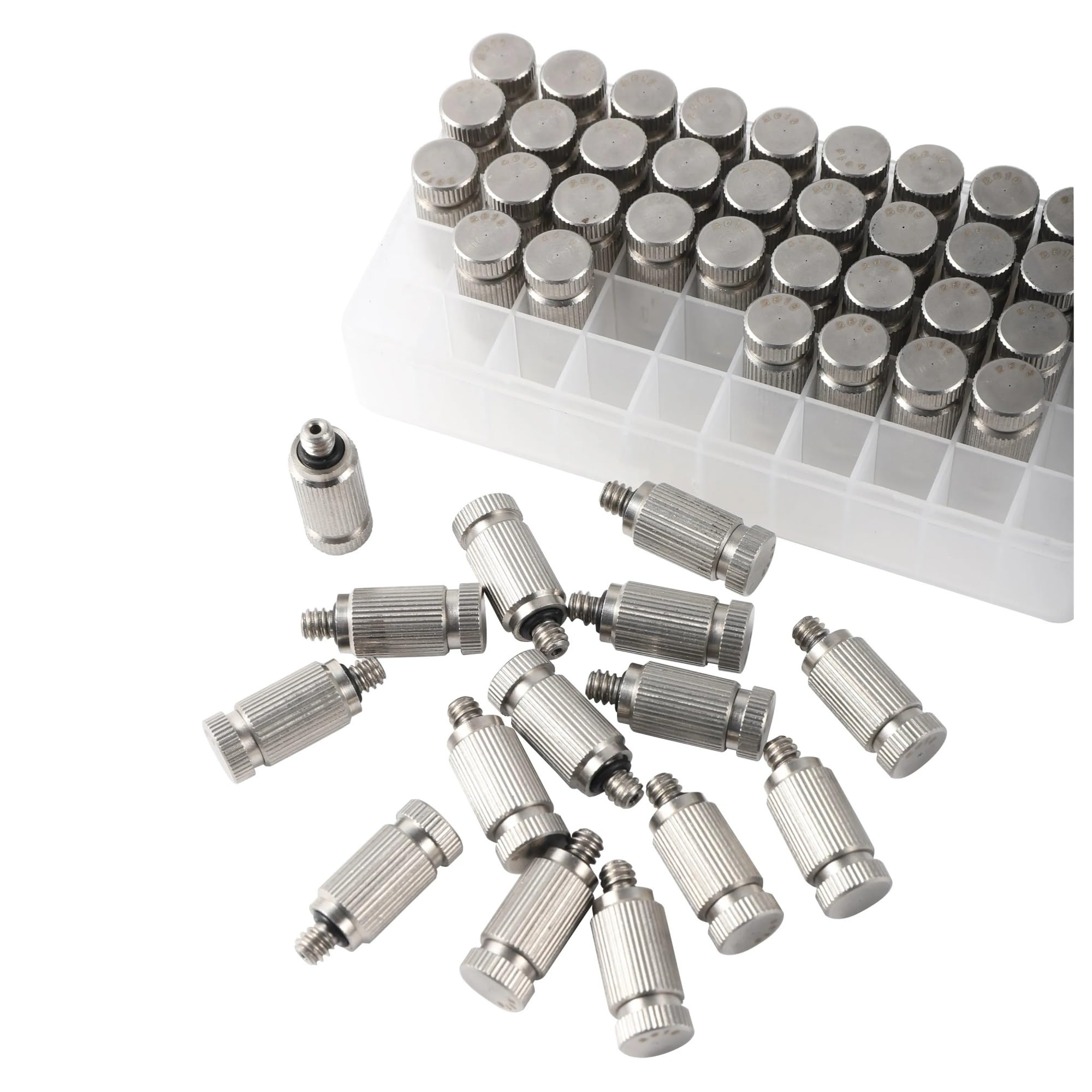 Boquilla de atomización de Alta presión de Acero Inoxidable 304 con Rosca de 3/16" para riego de Jardines y paisajismo, 50 Unidades (Color: Plata, Tamaño: 0,15 mm)