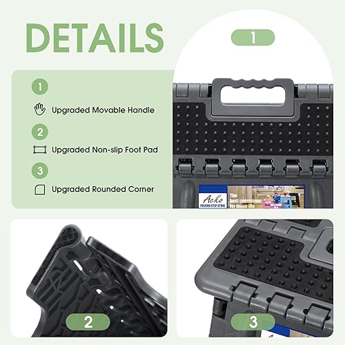 Miniatura 175 de Acko. Taburete plegable de 13 pulgadas de alto, resistente, para niños y adultos, cocina, jardín, baño, taburete con escalón. Blanco,Negro